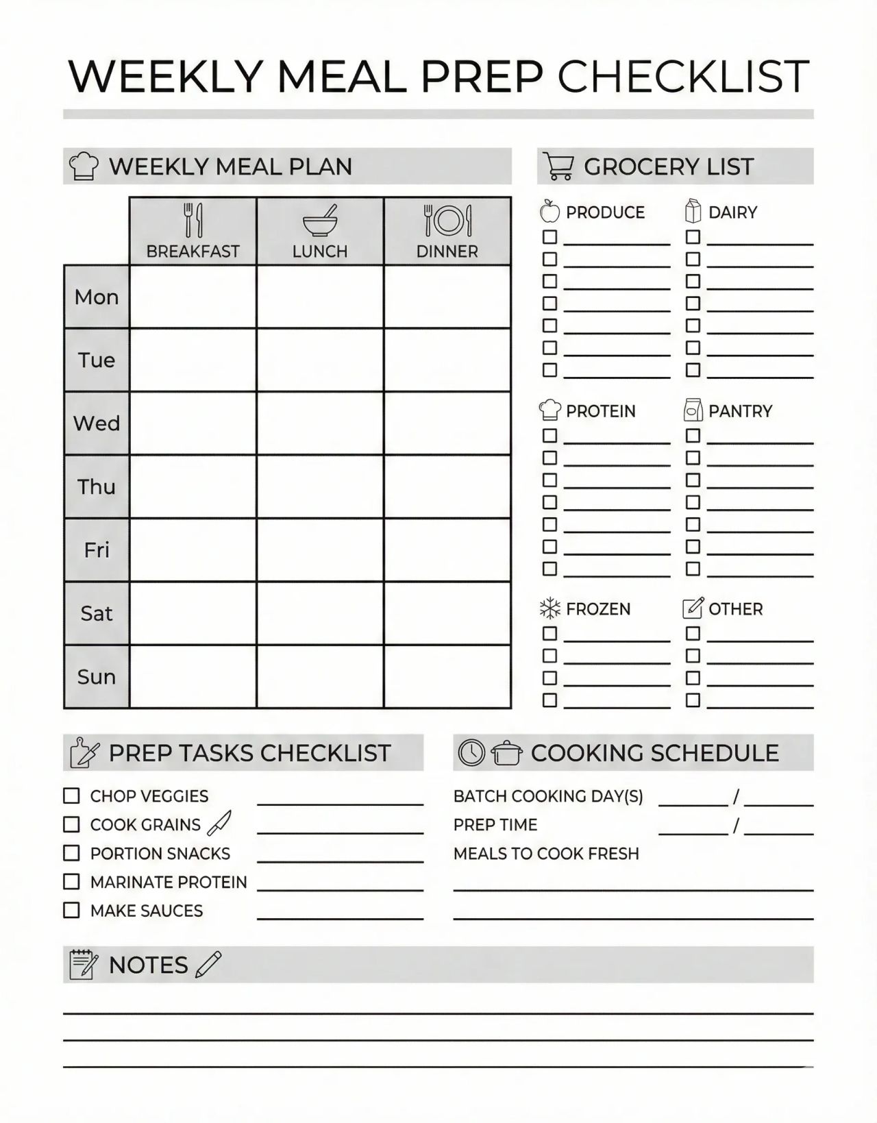 printable weekly meal prep checklist