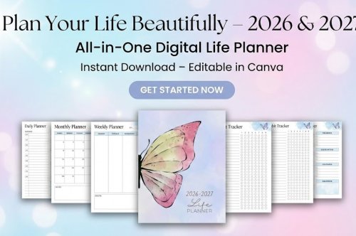 2026–2027 All-in-One Life Planner Canva Template | Printable Digital Planner | Editable Planner