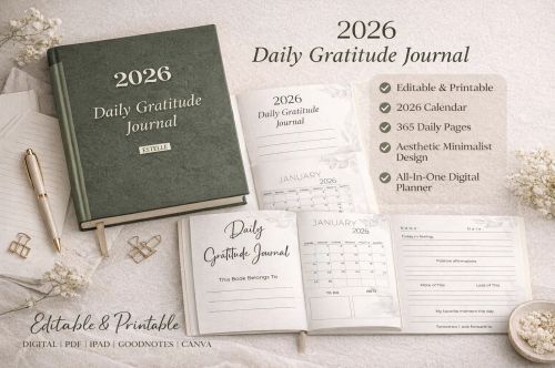 Free 2026 Daily Gratitude Journal Printable & Digital Download