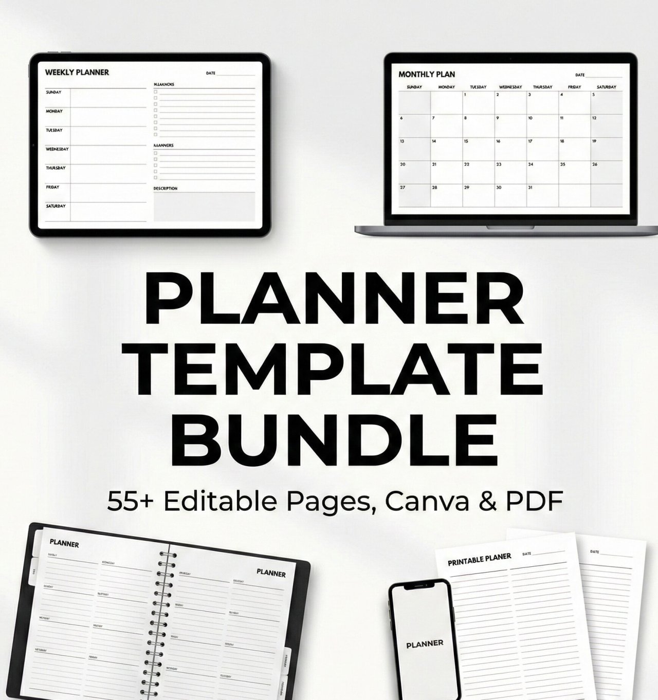 55 editable canva planner templates 6x9 for kdp printable bundle