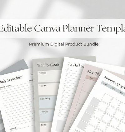 55 Editable Canva Planner Templates 6x9 for KDP – Printable Planner Bundle