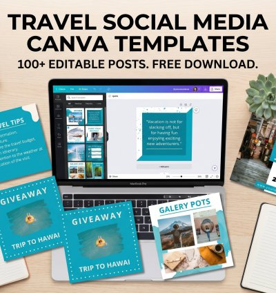 Travel Social Media Canva Free Templates | 100 IG Posts
