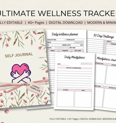 Self Journal Canva Template | Ultimate Wellness Tracker