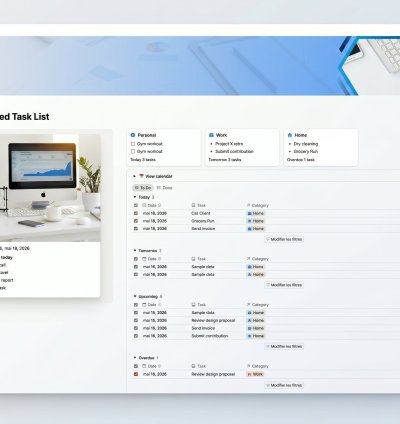 Advanced Task List Notion Template | Pro Dashboard